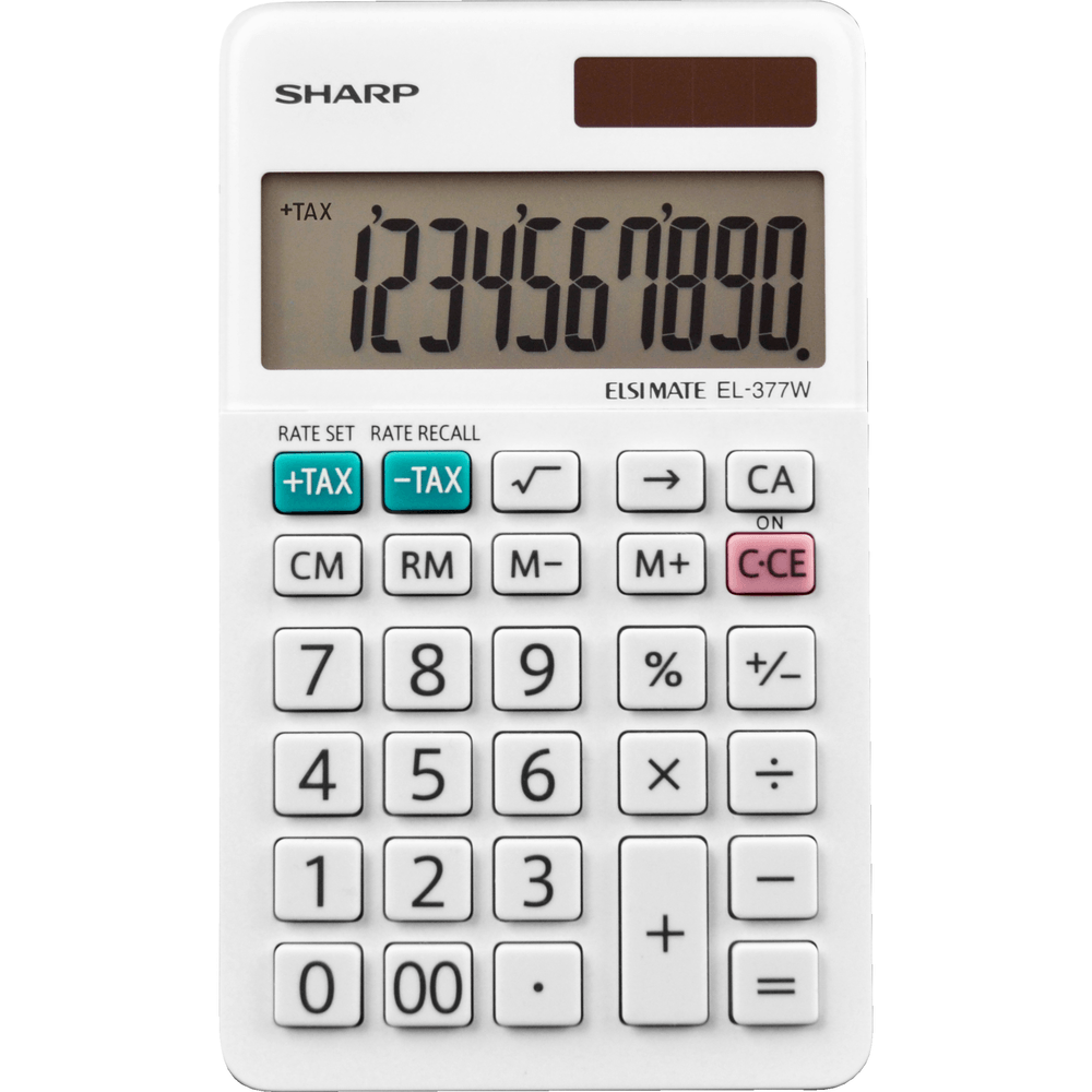 Sharp EL-377WB professional calculator with large angled display and dual power for efficient office calculations