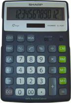Sharp EL-R297BBK Eco-Concept desktop calculator with large angled display solar power and recycled materials for everyday office use