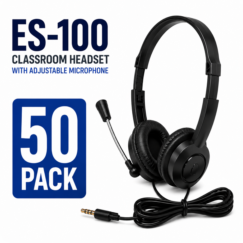 LH Essential Series™ ES-100 TRRS Classroom Headset with Microphone – 50 Pack