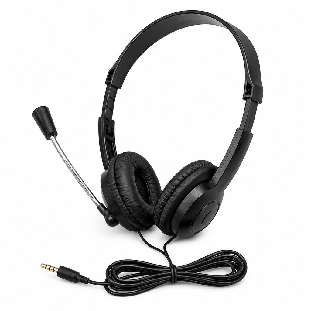 ES-100 TRRS classroom headset with flexible boom microphone and soft ear cushions