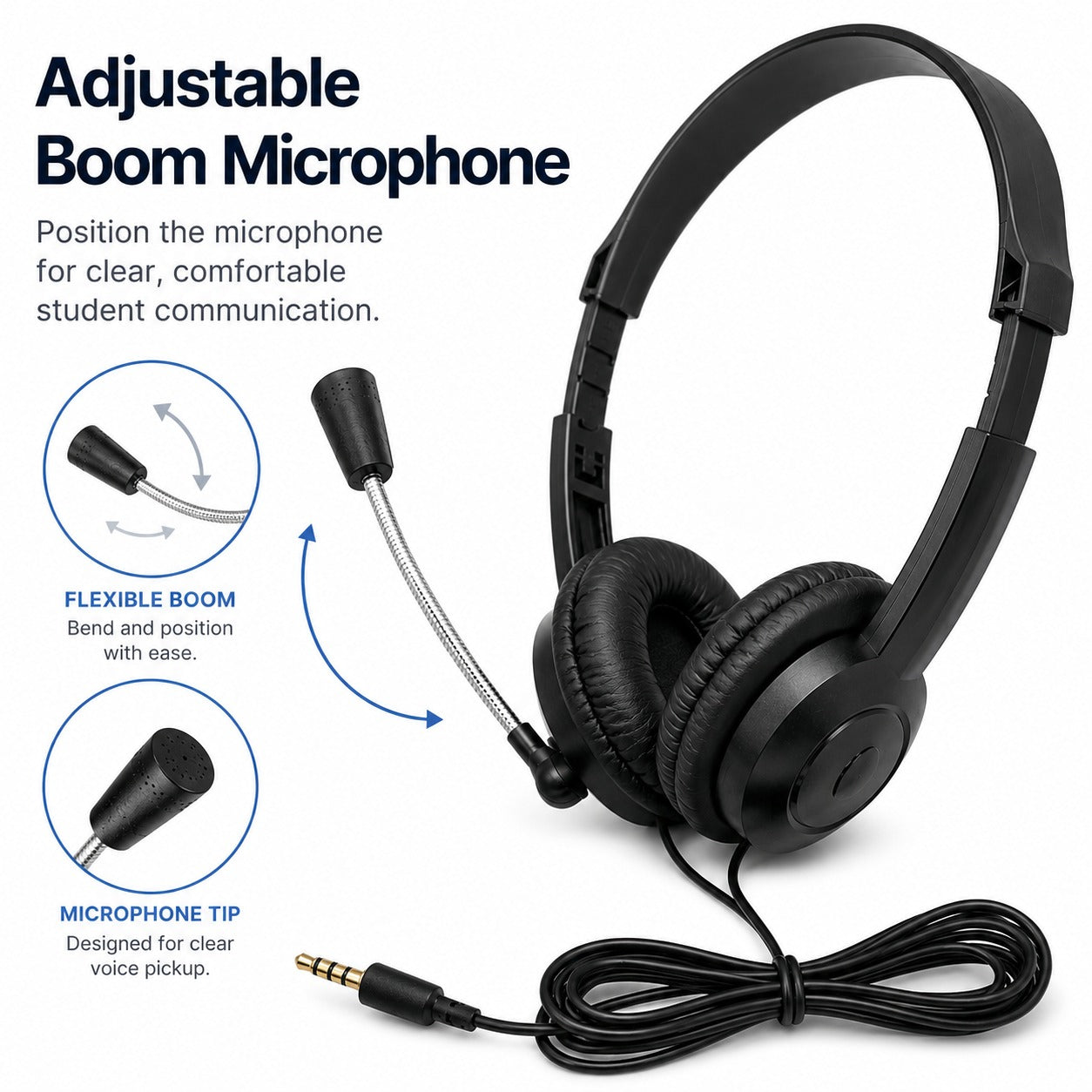 ES-100 classroom headset with flexible adjustable boom microphone
