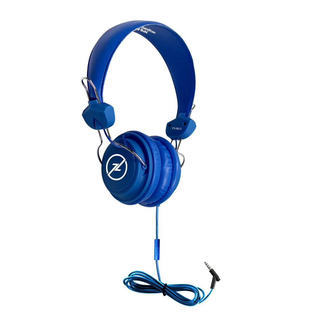 HamiltonBuhl Favoritz classroom headsets with inline microphones, blue, 10 pack