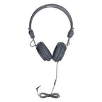 Front profile of gray Favoritz classroom headset with inline microphone and 3.5mm TRRS plug