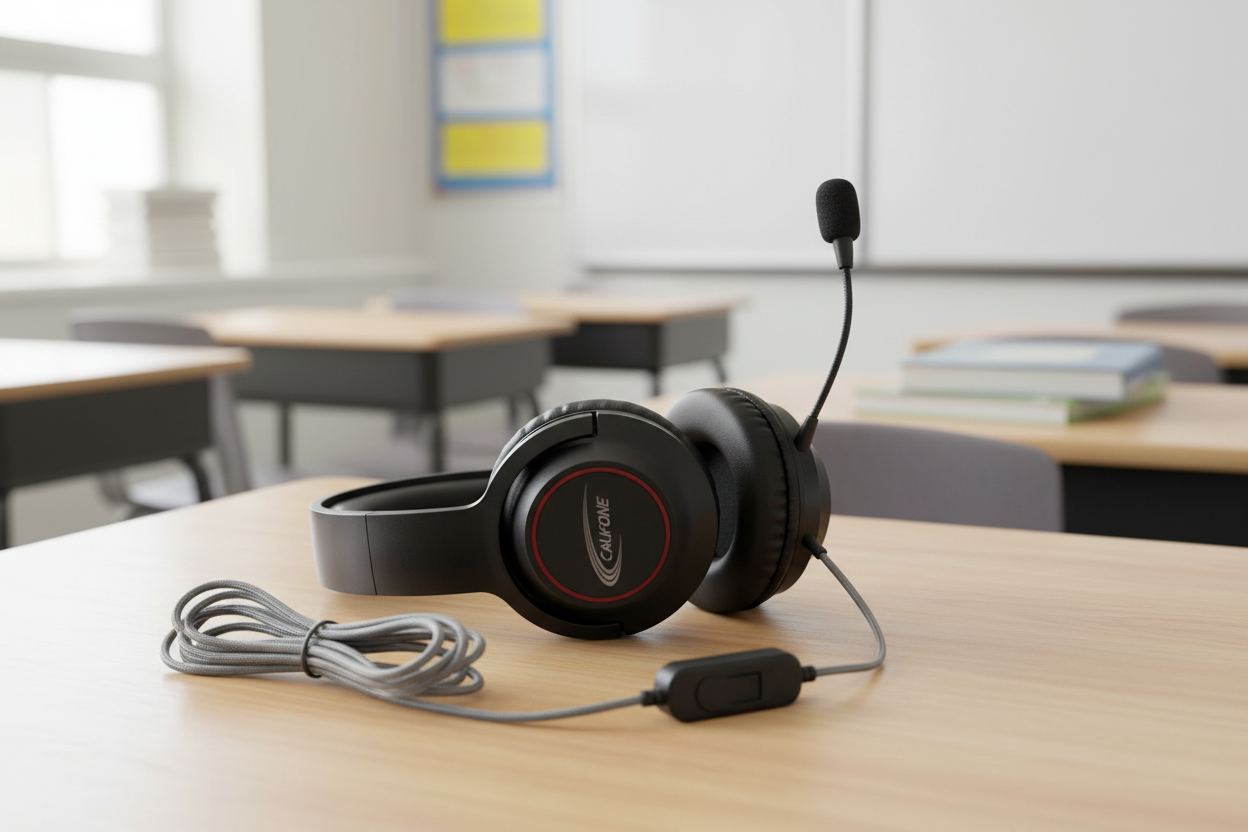 Califone Over-Ear Gaming Headset – 3.5mm TRRS Stereo Headphones with Boom Microphone