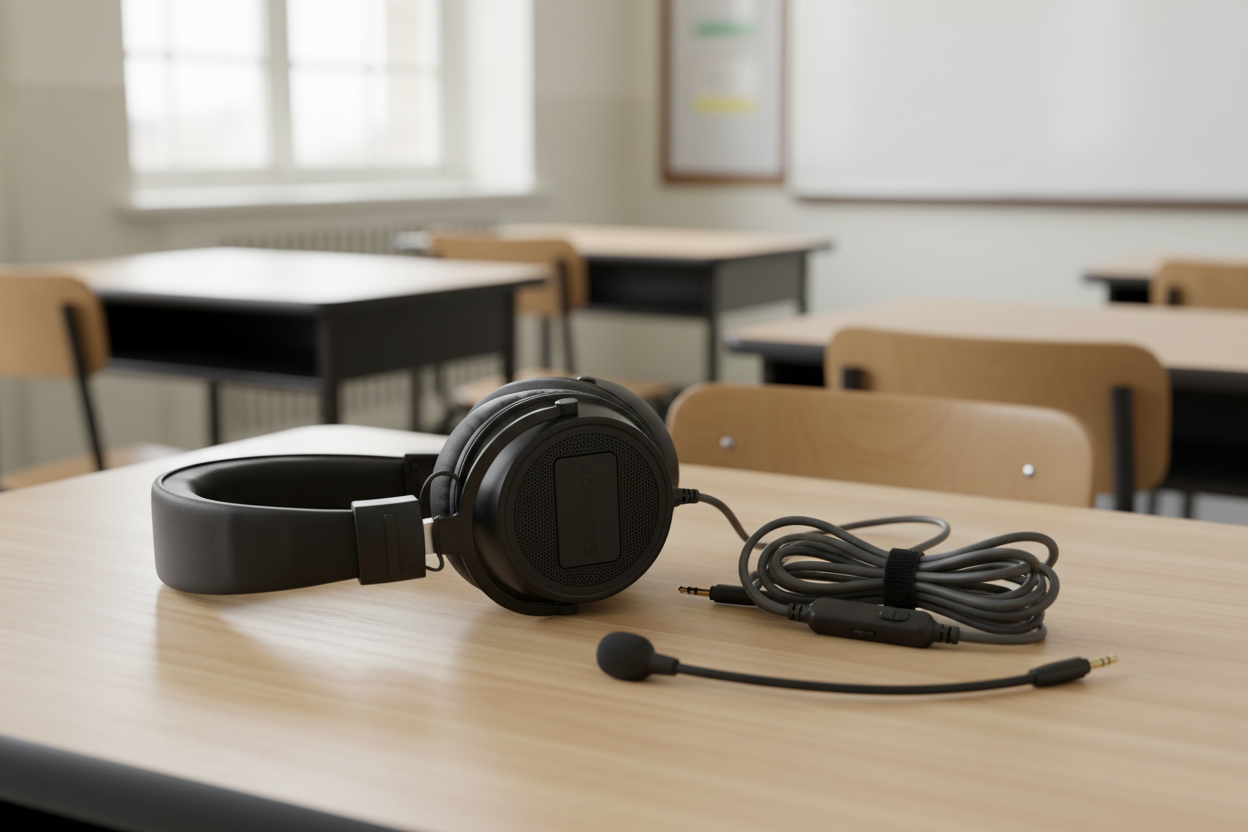 Califone Over-Ear Headphones with Removable Gooseneck Microphone – Classroom & Gaming Headphones