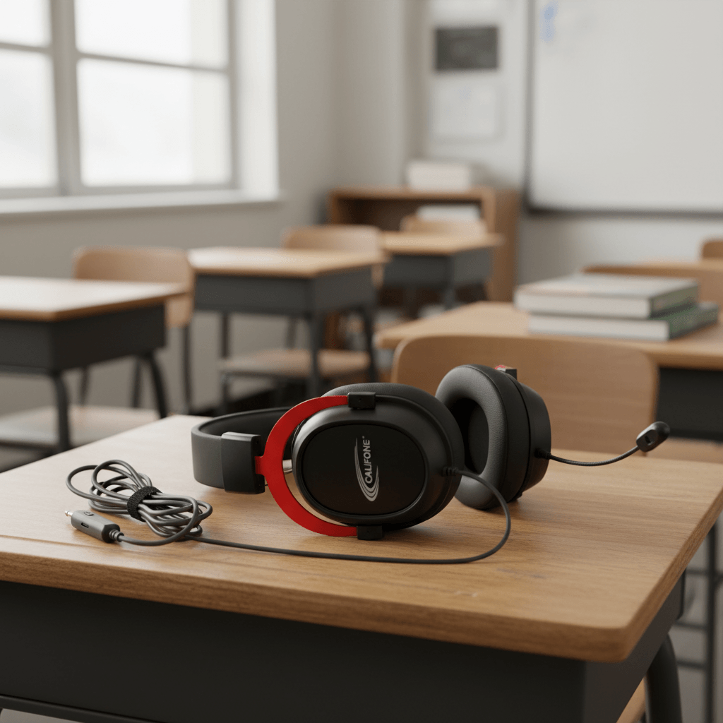 Califone Over-Ear Headphones with Removable Gooseneck Microphone – Classroom & Gaming Headset - Red