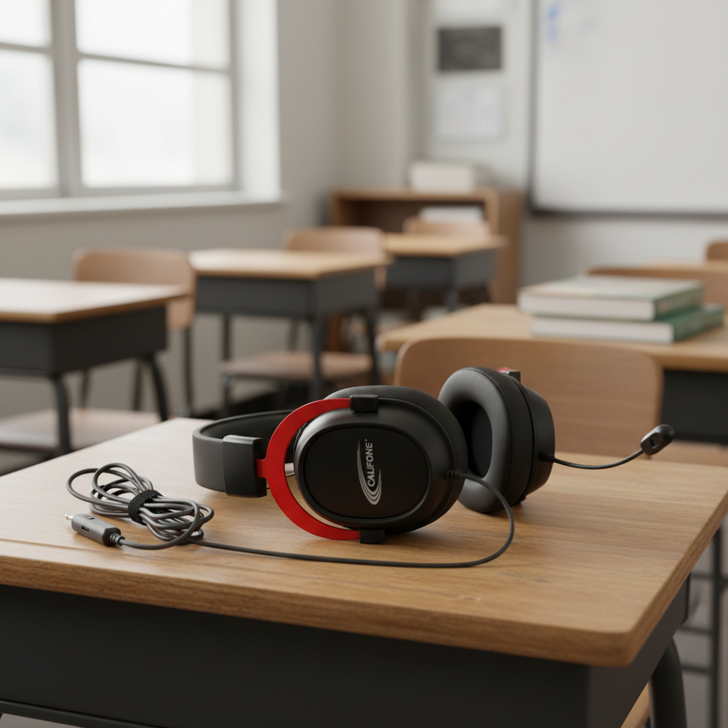 Califone Over-Ear Headphones with Removable Gooseneck Microphone – Classroom & Gaming Headset - Red