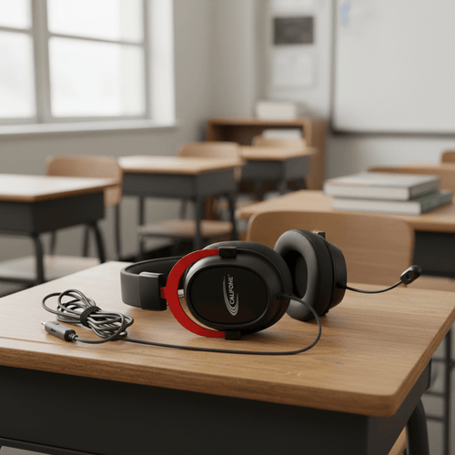 Califone Over-Ear Headphones with Removable Gooseneck Microphone – Classroom & Gaming Headset - Red