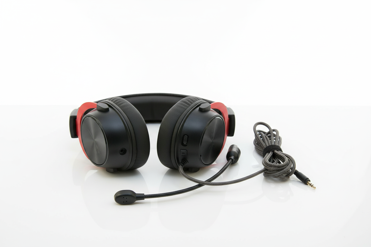 Califone Over-Ear Headphones with Removable Gooseneck Microphone – Classroom & Gaming Headset - Red