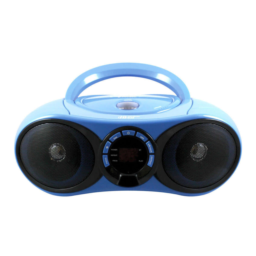 Portable boombox with Bluetooth receiver, CD player, and FM radio media player