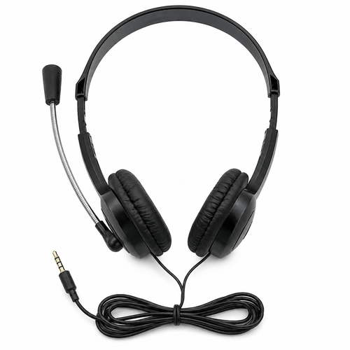 ES-100 classroom headset with adjustable boom microphone and 3.5 mm TRRS plug