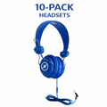 Blue HamiltonBuhl Favoritz TRRS headsets with inline microphones, 10 pack for classroom use