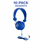 Blue HamiltonBuhl Favoritz TRRS headsets with inline microphones, 10 pack for classroom use