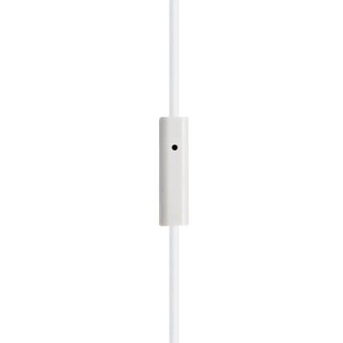 Close-up of in-line microphone on HamiltonBuhl stereo earbuds with 3.5mm TRRS connector.