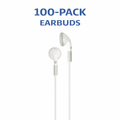 HamiltonBuhl stereo ear buds with in-line microphone and 3.5mm TRRS plug, 100-pack for classroom use.