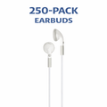 HamiltonBuhl stereo ear buds with in-line microphone and 3.5mm TRRS plug, 250-pack for classroom use.