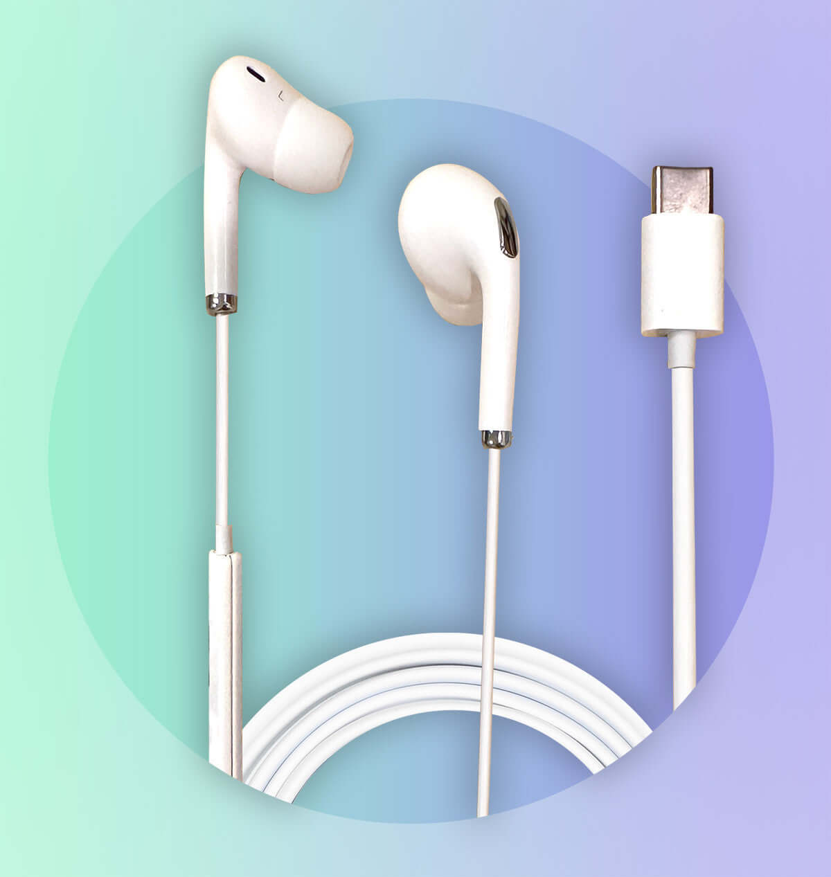 HamiltonBuhl USB-C ear buds with in-line microphone and play/pause control for compatible devices.