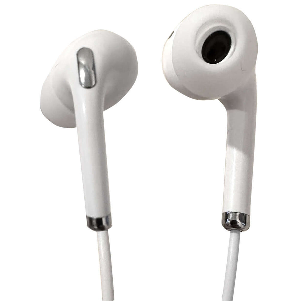 Close-up of HamiltonBuhl USB-C ear buds showing in-ear design and integrated mic control module.
