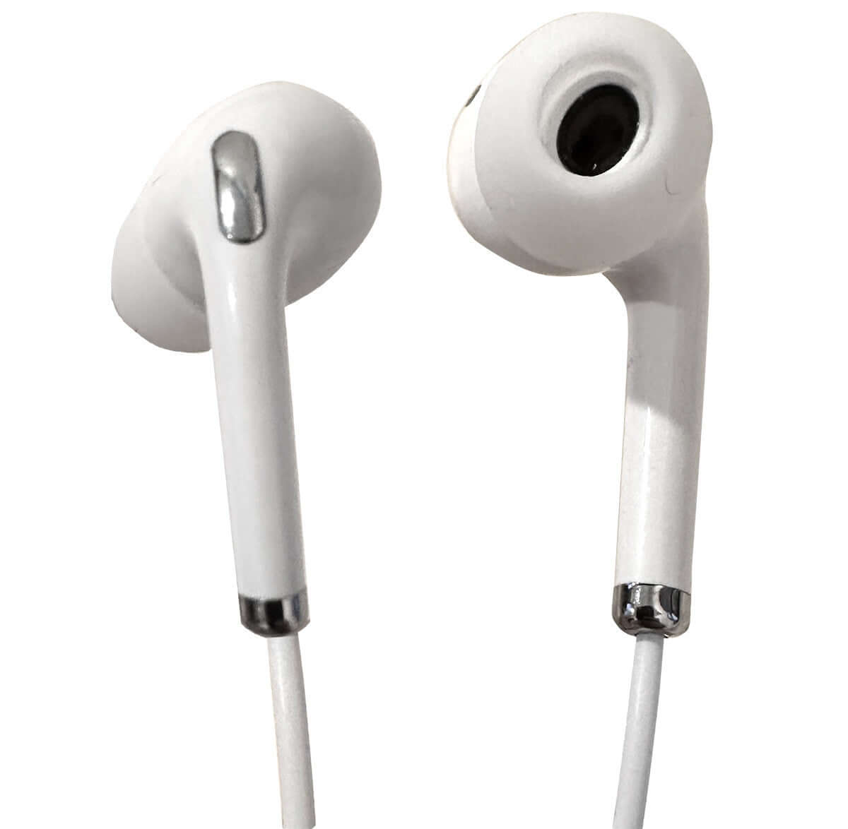 Close-up of HamiltonBuhl USB-C ear buds showing in-ear design and integrated mic control module.