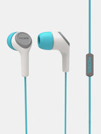 Koss KEB15i teal wired in-ear earbuds with inline microphone and 3.5mm audio plug