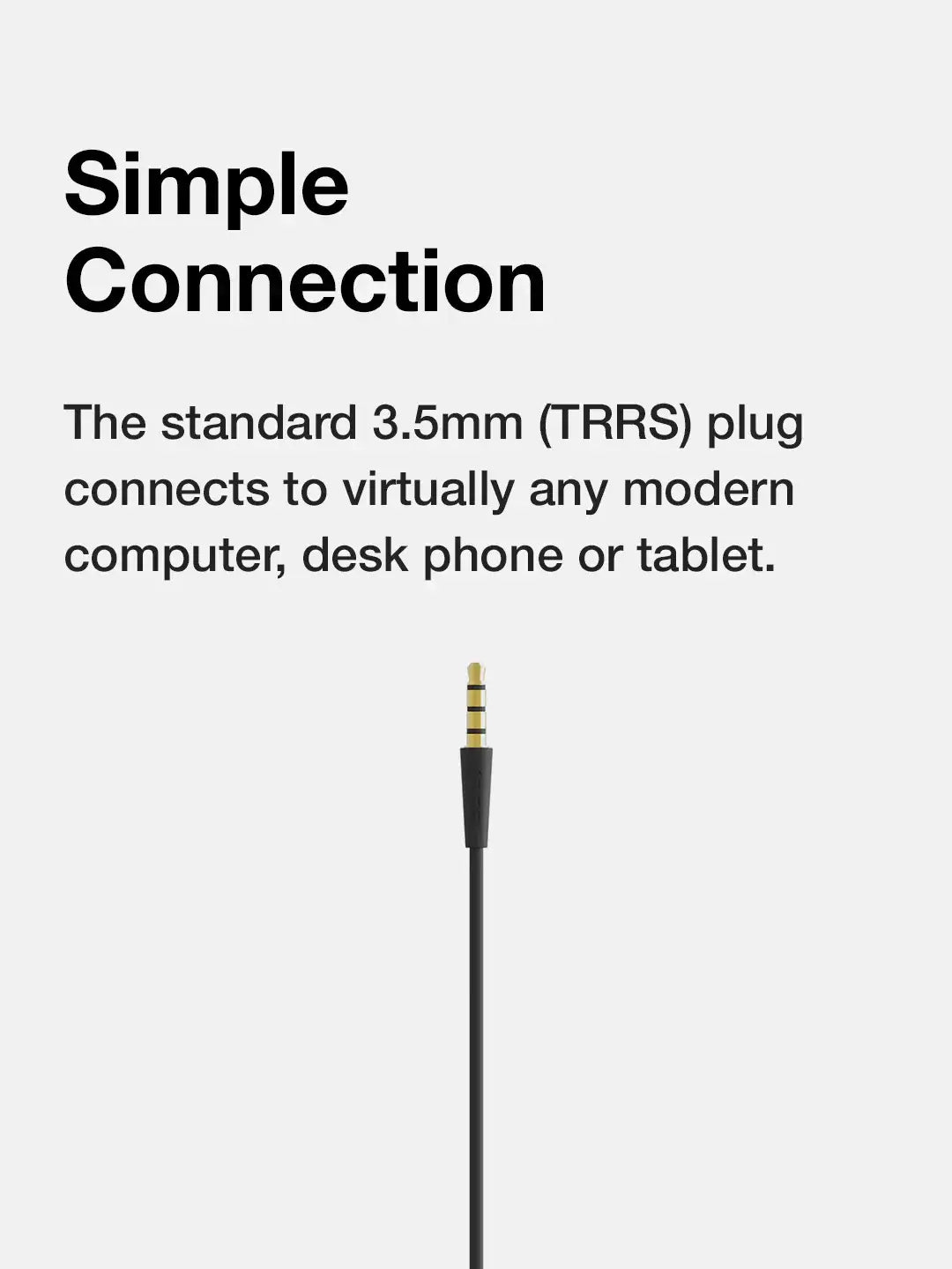 3.5mm TRRS plug detail on Koss KEB6i in-ear headphones with mic