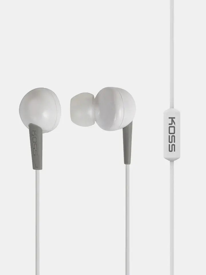 Koss KEB6i wired in-ear earbuds with inline microphone and 3.5mm audio plug in white