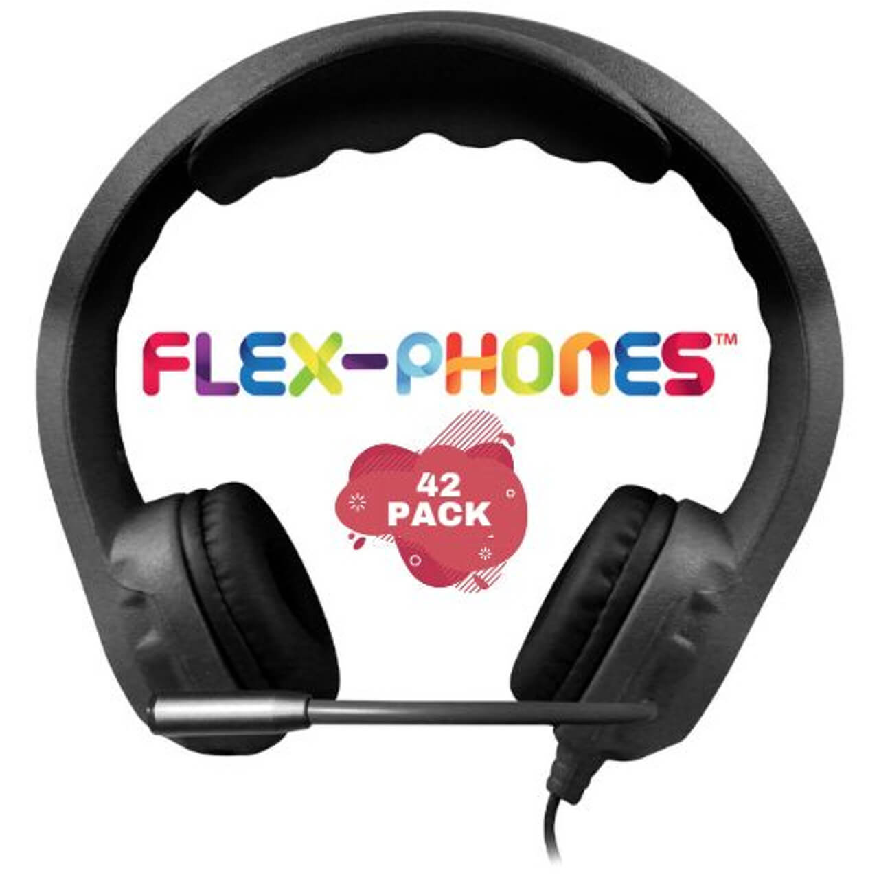HamiltonBuhl Flex-Phones TRRS Headset - 42 Pack with colorful logo and black design, ideal for classrooms.