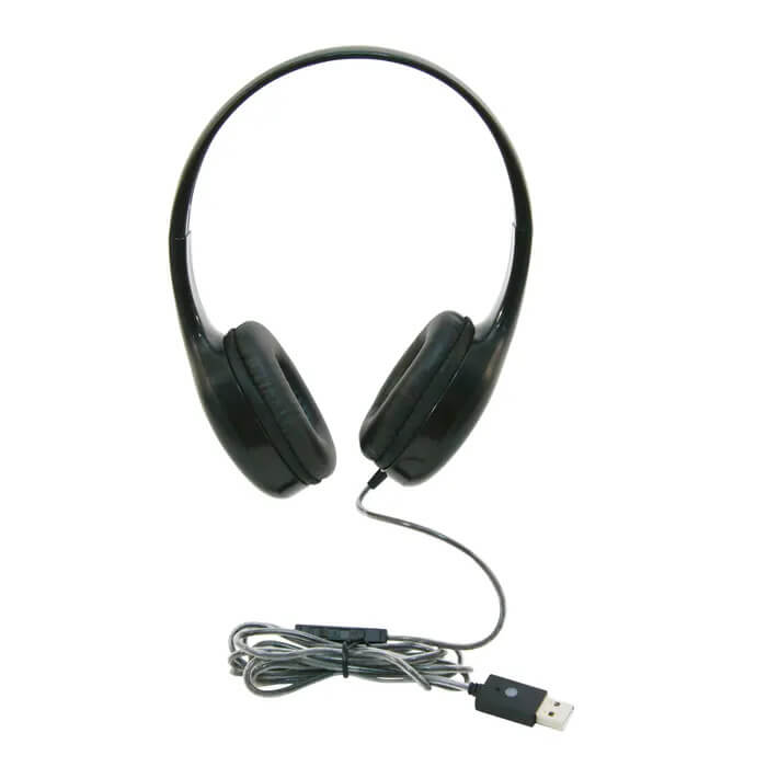 Califone KH-08MUSB On-Ear Headset with In-line Mic featuring a USB connection for easy plug-and-play use.