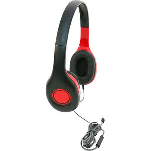 side view of Califone KH-08T red on-ear headset with microphone for classroom use