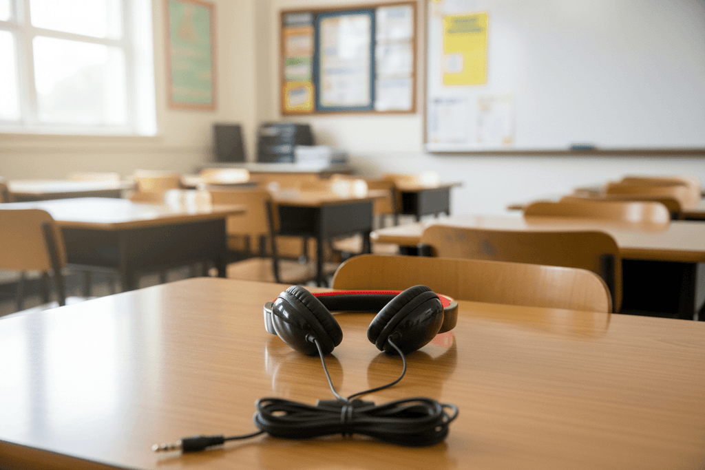 Califone KH-12V Pre-K On-Ear Headphones with In-Line Volume Control – 3.5mm Classroom Headphones for Early Learners