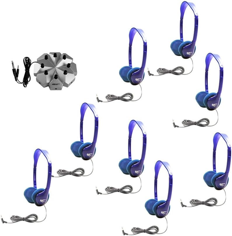 School listening center with 8 student headphones and audio jackbox