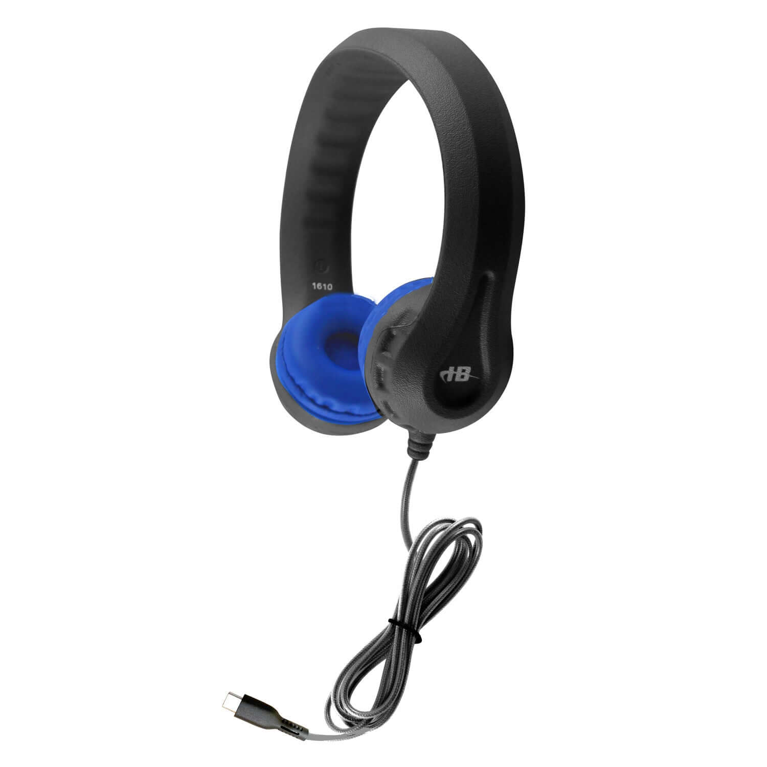 HamiltonBuhl USB-C Flex-Phones foam headphones in black with blue ear cushions