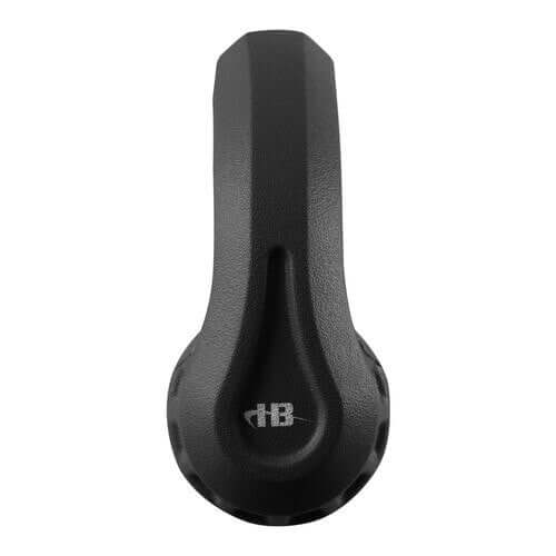 Close-up side view of HamiltonBuhl USB-C Flex-Phones foam headphones in black with blue ear cushions