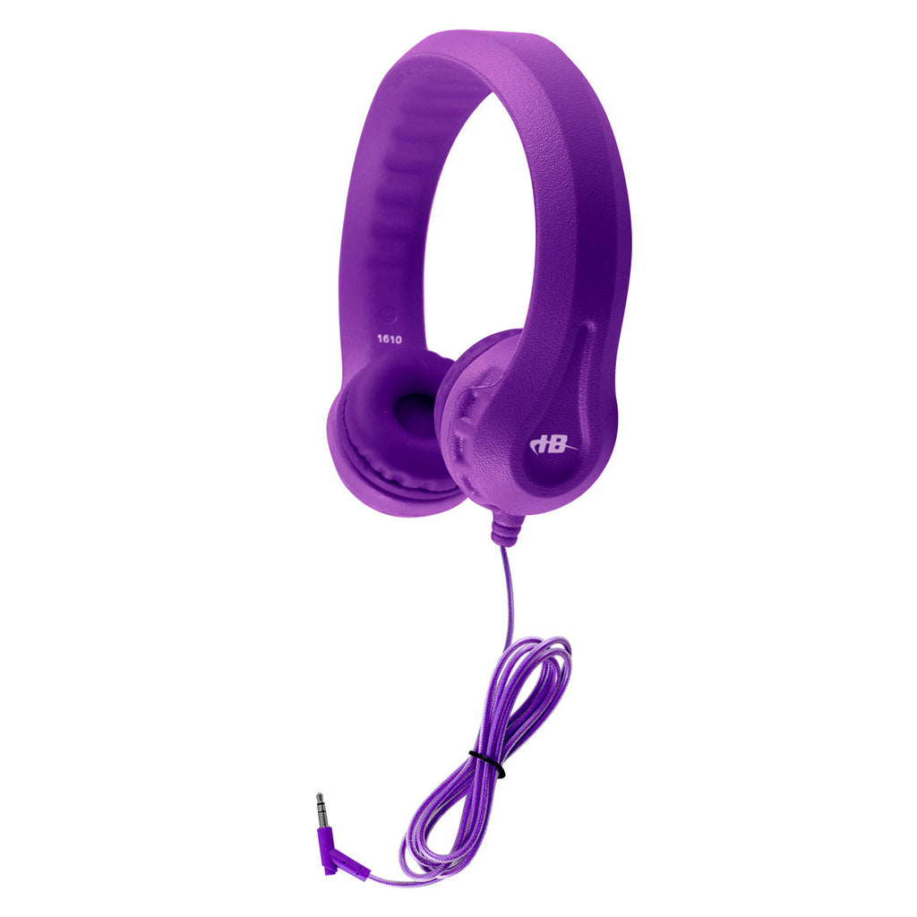 Flex-Phones foam headphones with flexible headband for classroom listening in purple