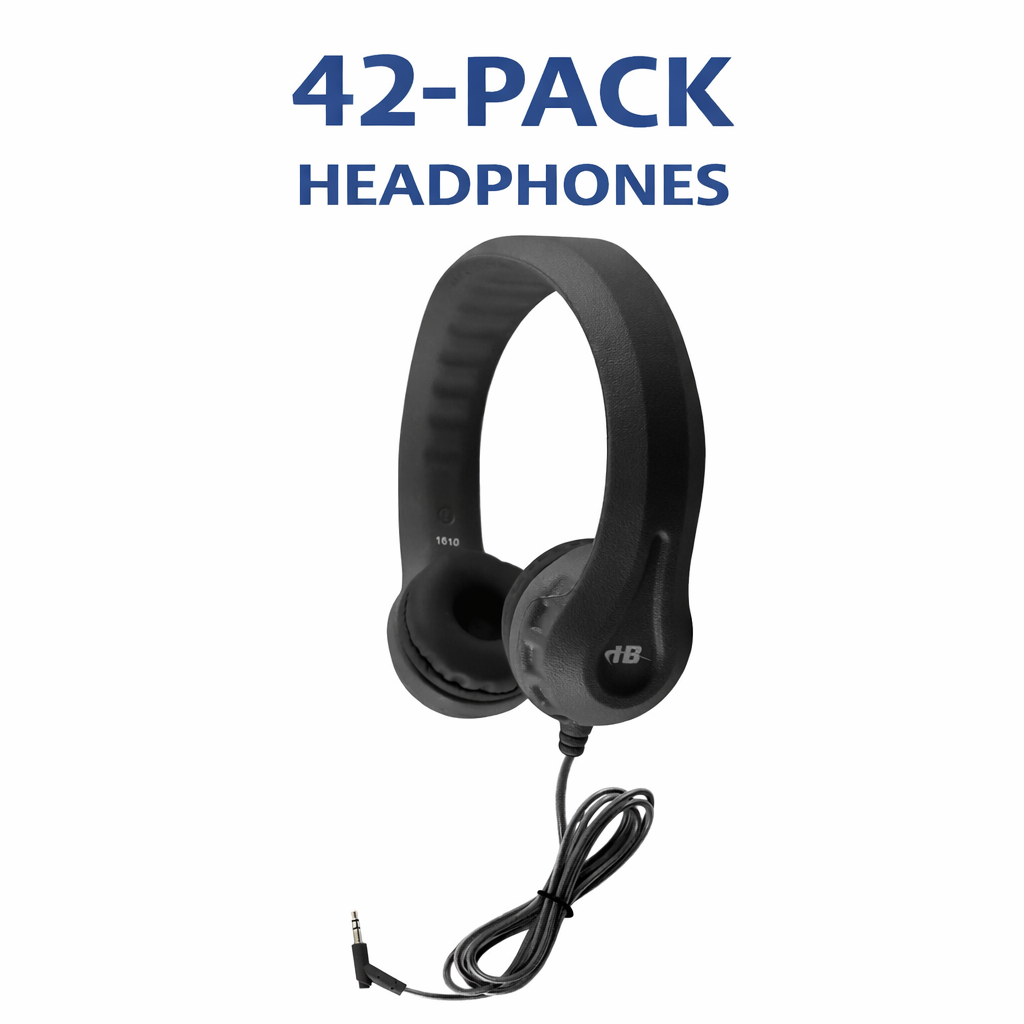 42 pack HamiltonBuhl Flex-Phones black foam headphones for classroom use