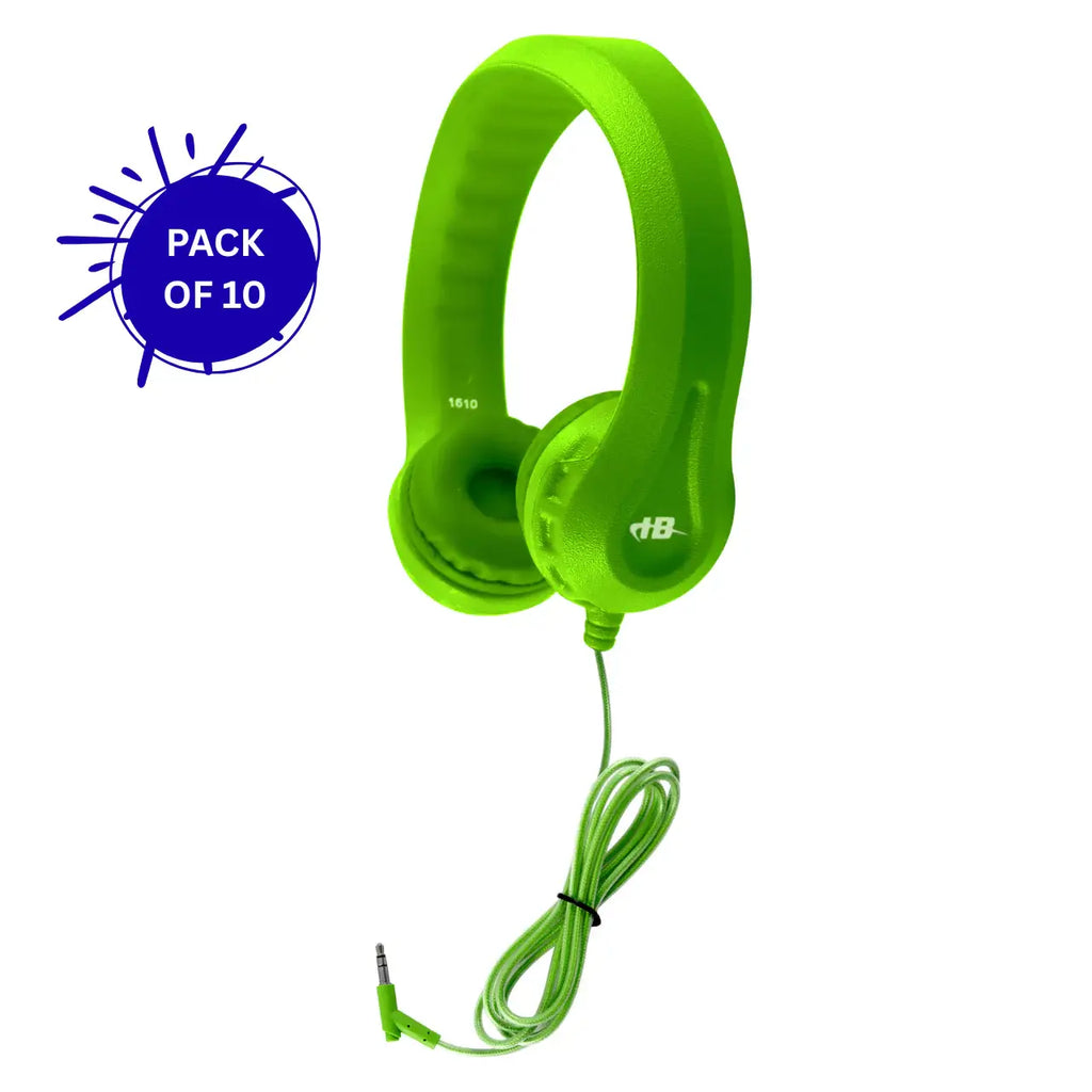 HamiltonBuhl Flex-Phones foam headphones green 10 pack durable flexible classroom headphones with soft ear cushions for student use