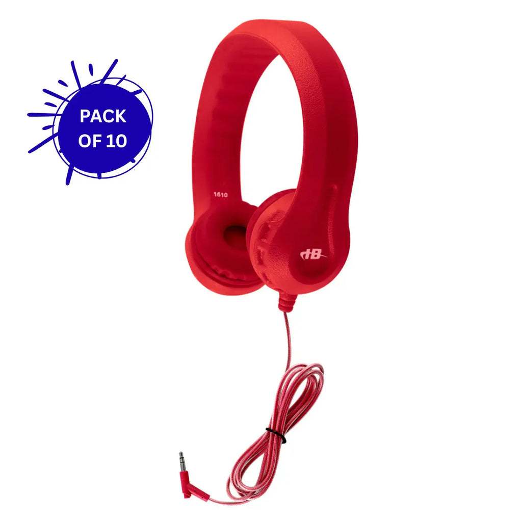 HamiltonBuhl Flex-Phones foam headphones red 10 pack durable flexible classroom headphones with soft ear cushions for student use