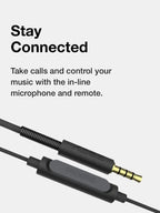Close-up of inline microphone and TRRS jack plug on Koss KPH30i headphones