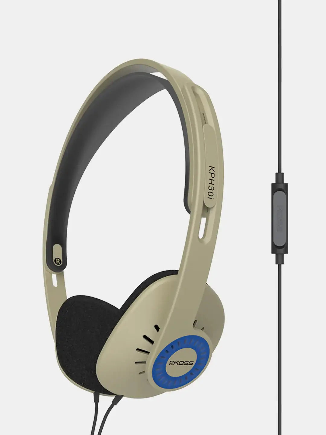 Koss KPH30i lightweight on-ear headphones with open-air design and inline microphone beige