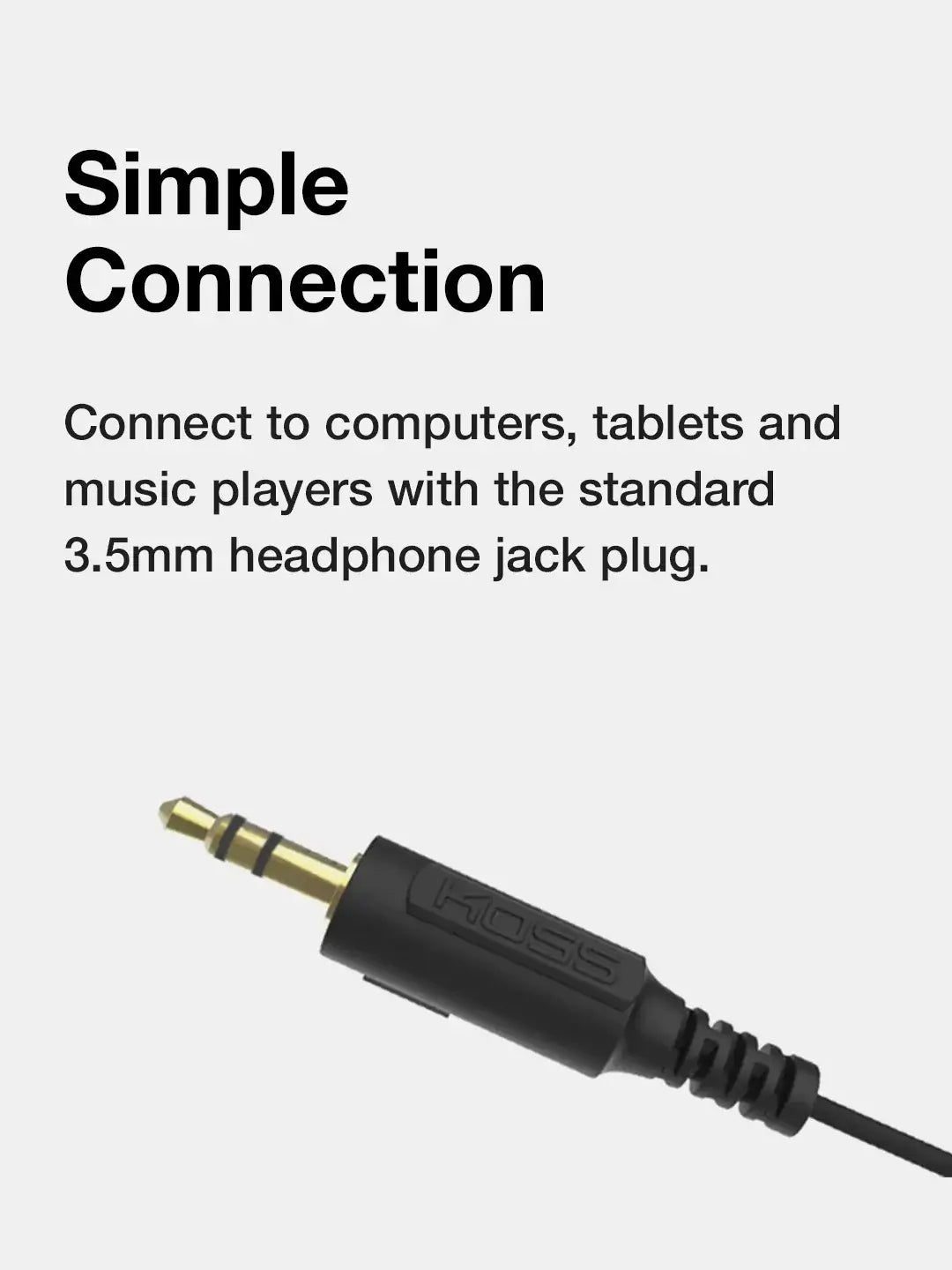 Close-up of TRRS headphone jack plug on Koss KPH8K stereo headphones