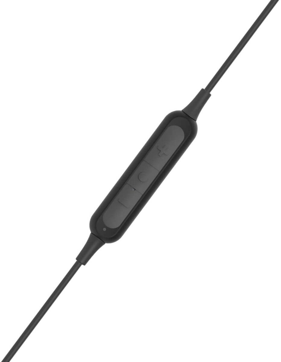 Close-up of inline volume control on Koss KSC35 wireless clip-on headphones