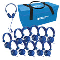 Favoritz TRRS school headsets with inline microphones, lab pack of 12 with carry case and 3.5mm plugs