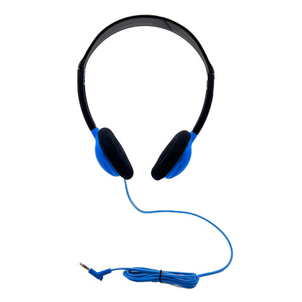 front view of SchoolMate personal-sized headphones in blue