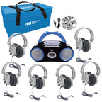 6-student listening center with AudioAce media player and deluxe over-ear headphones