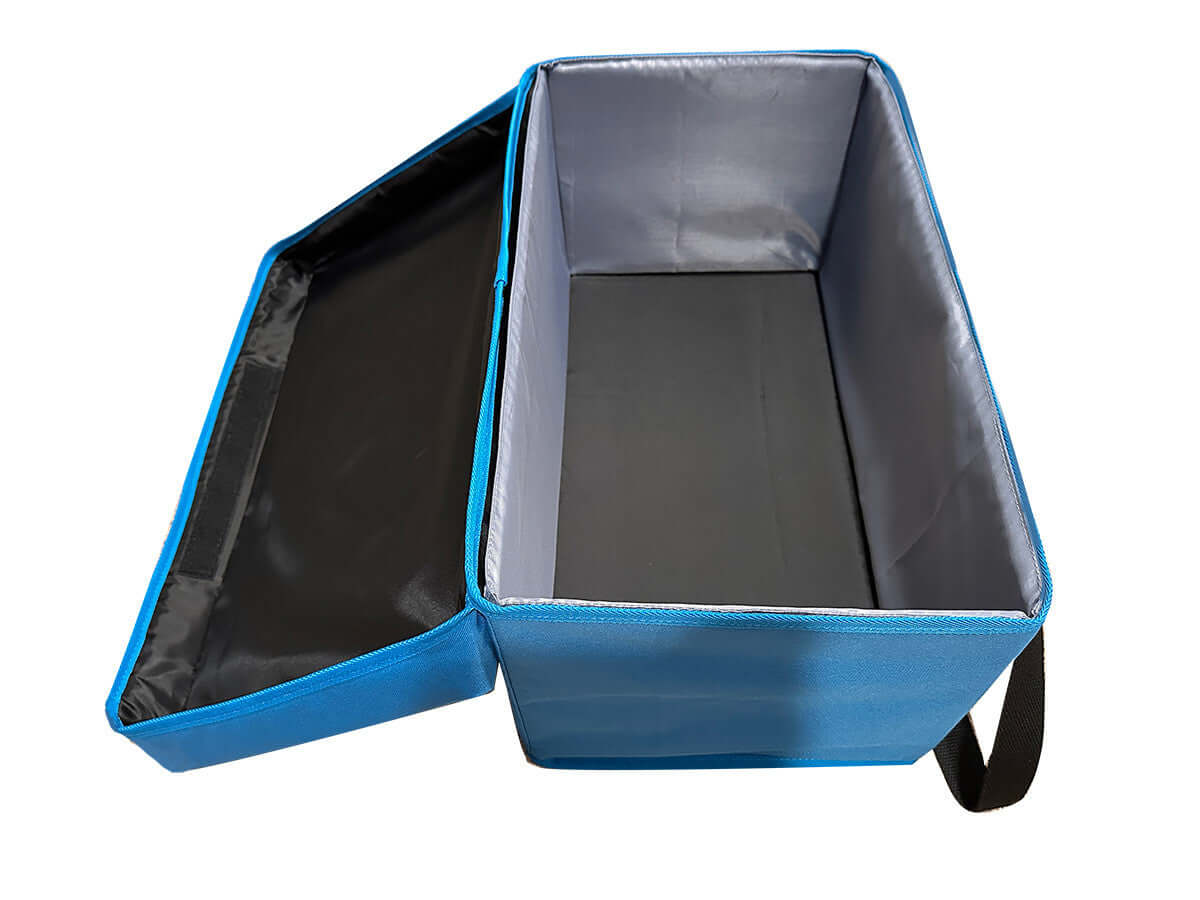 Inside case for 6-student listening center with AudioAce media player and deluxe over-ear headphones