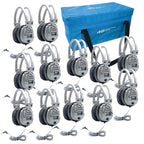 Bulk school headphones pack of 12 with carry case, ideal for educational use and classroom technology.