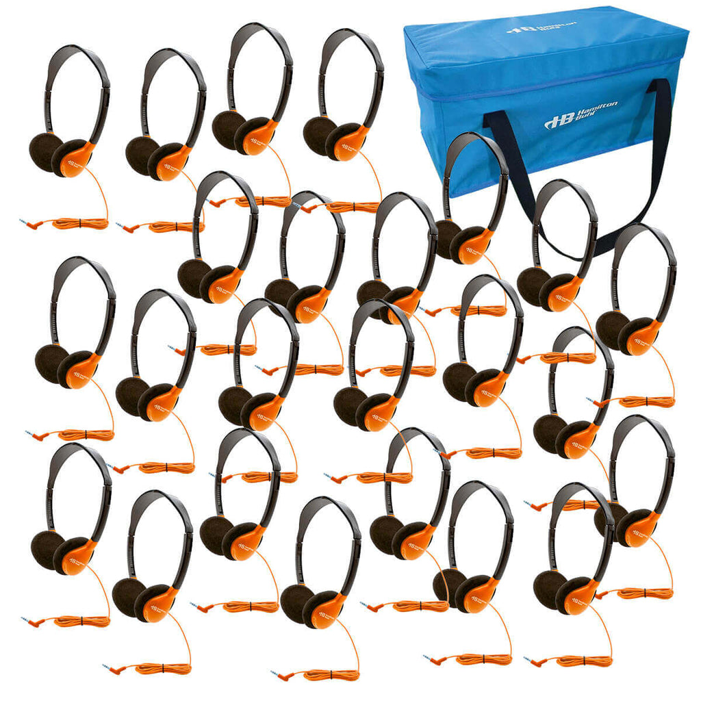 HamiltonBuhl HA2 Lab Pack - Orange - 24 Pack with headphones and storage bag in vibrant orange and blue.