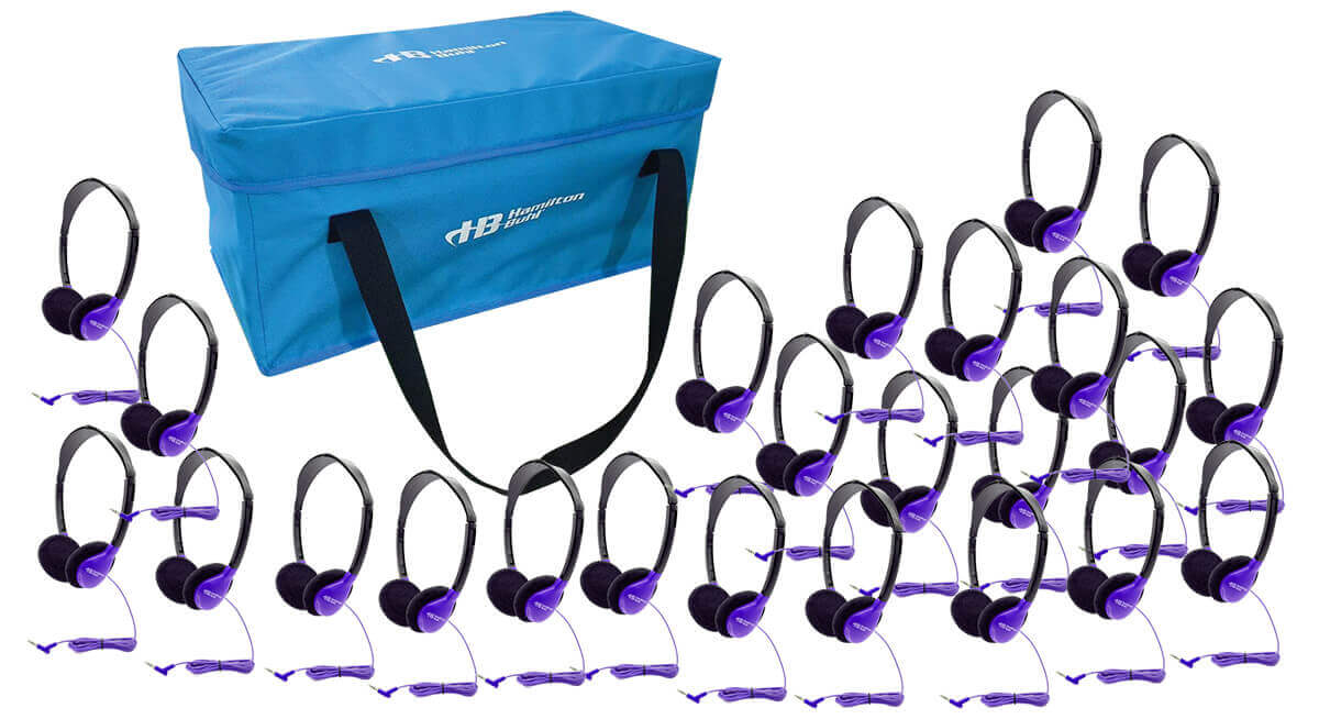 HamiltonBuhl HA2-BLU Lab Pack - 24 Purple Headphones + Case with heavy-duty carry case