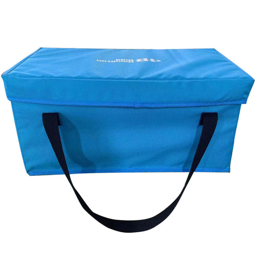 Blue polyester carry case for school headphones, ideal for organizing bulk school headphones and ensuring safe transport.
