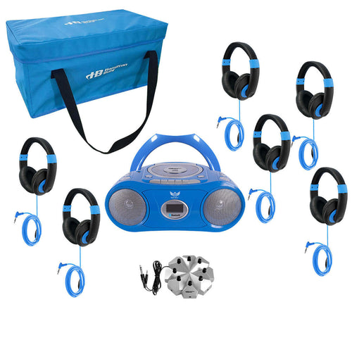 AudioAce 6-Station Listening Center Smart-Trek Headphones with boombox and carry case